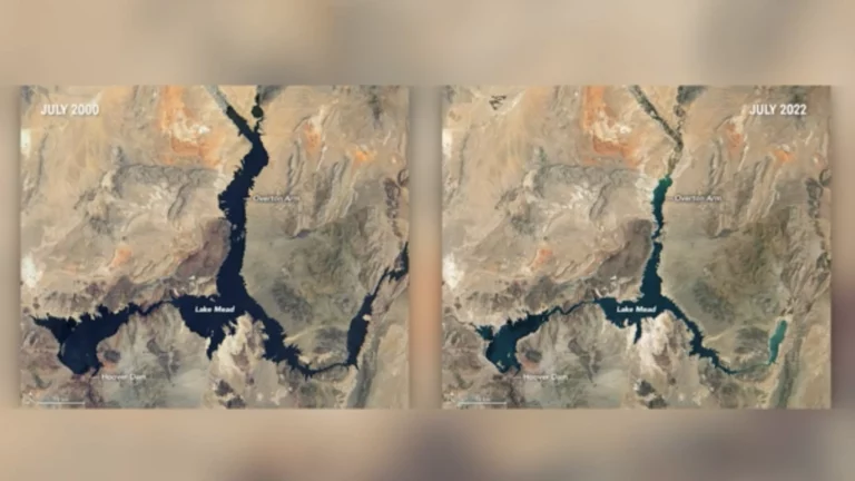NASA revela impactantes imágenes mostrando los bajos niveles de agua del Lago Mead