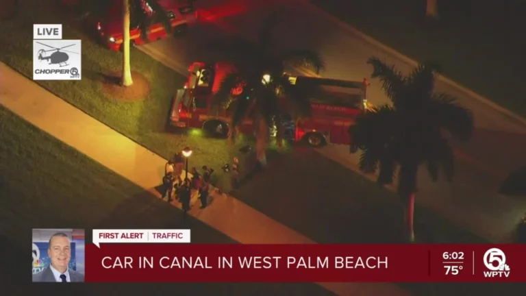 Reportan un auto caído en un canal en West Palm Beach
